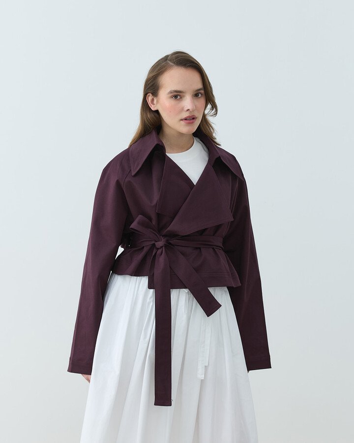 Gabardin Mini Trençkot Mürdüm