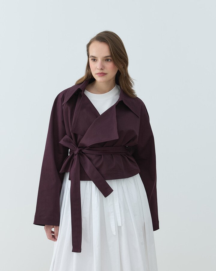 Gabardin Mini Trençkot Mürdüm
