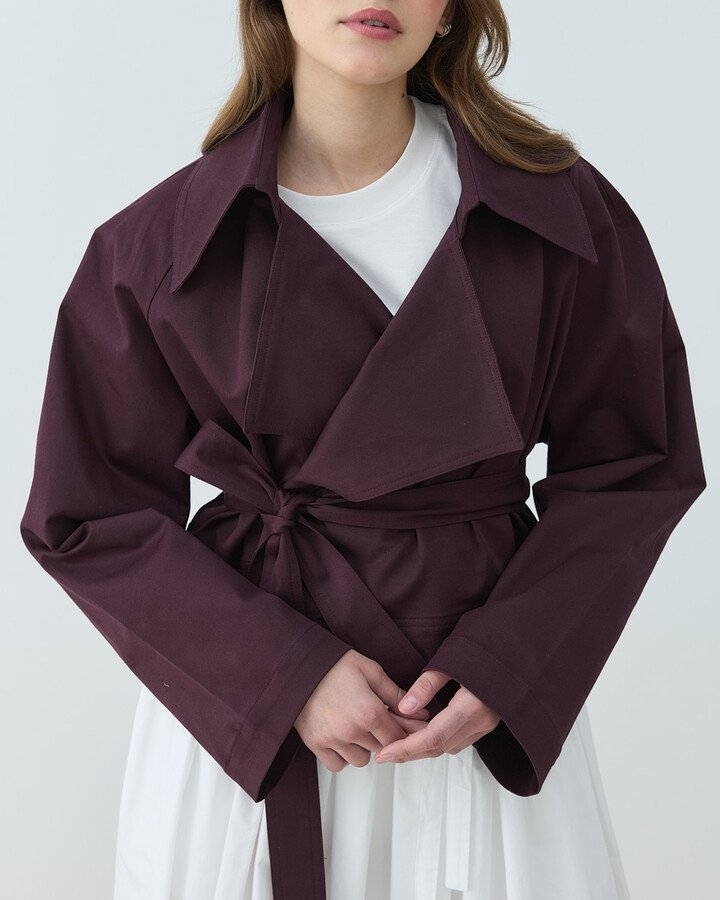 Gabardin Mini Trençkot Mürdüm