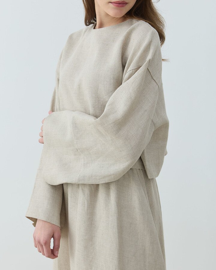 Keten Crop Bluz Natural