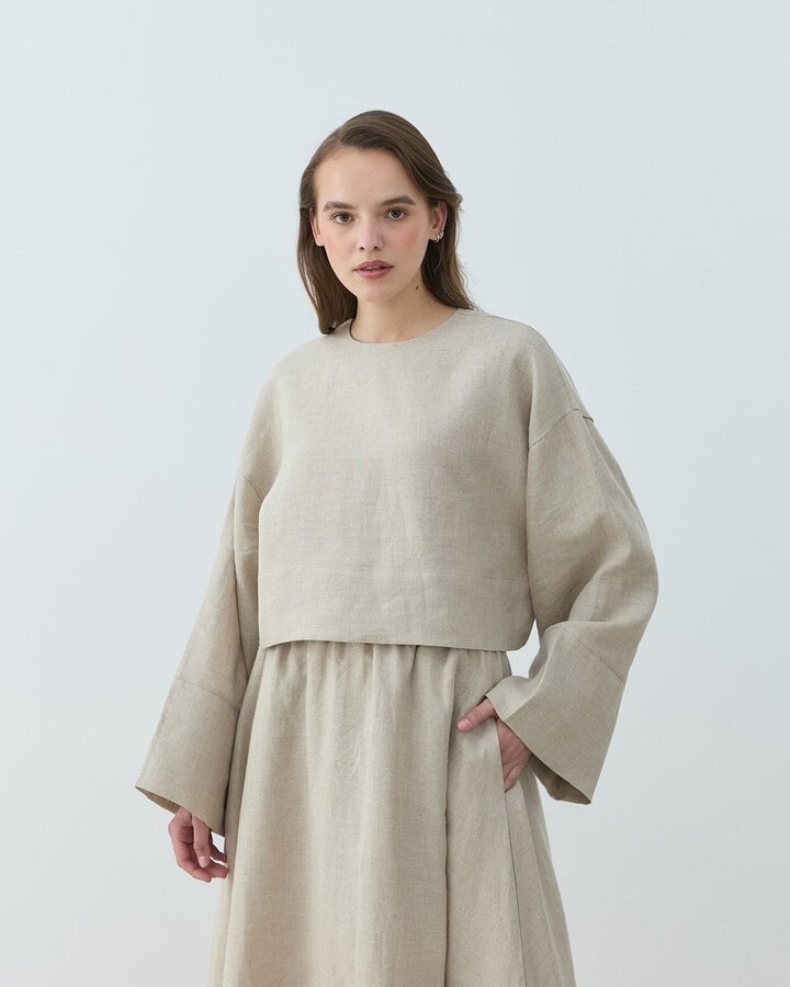 Keten Crop Bluz Natural