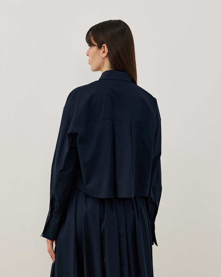 Poplin Kısa Crop Cepli Gömlek Lacivert