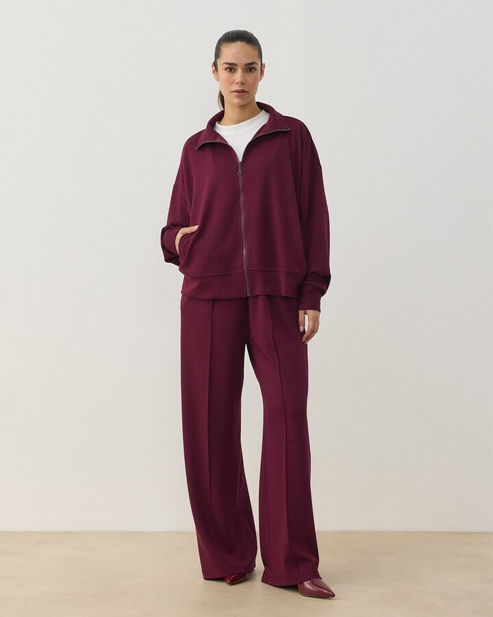 Modal Soft Touch Fermuarlı Sweat Hırka Bordo