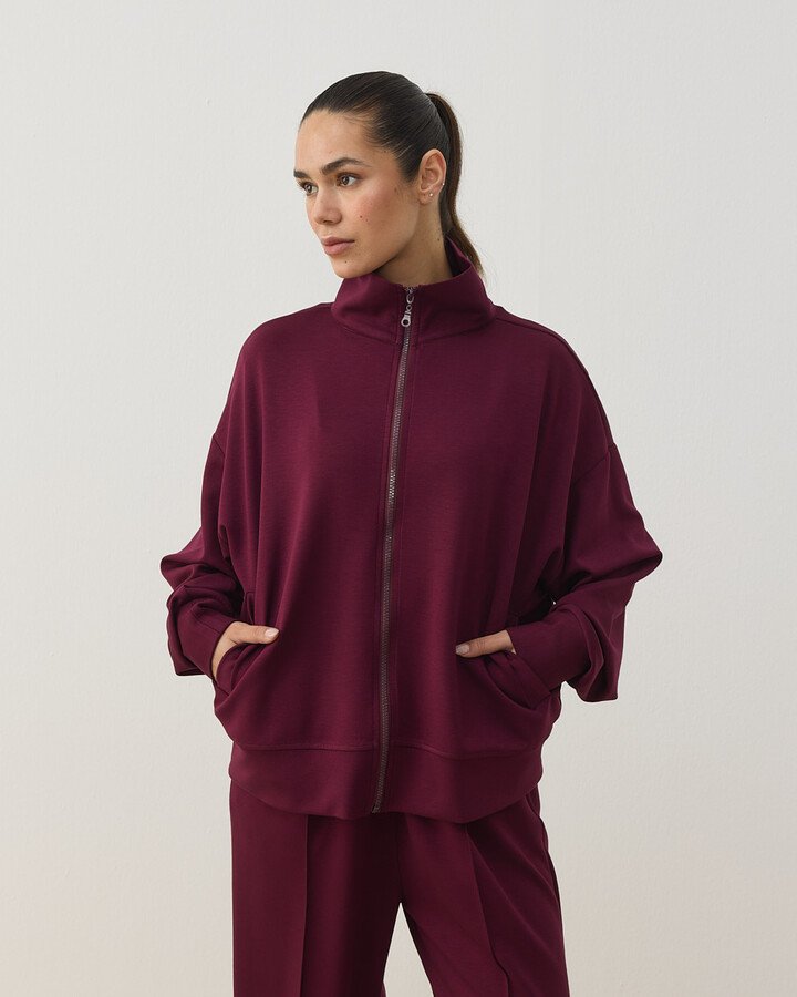 Modal Soft Touch Fermuarlı Sweat Hırka Bordo